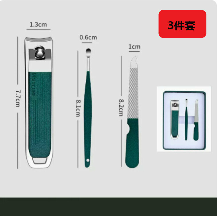 New style (set of 3) high-end nail scissors and manicure tools set (dark green manicure box)