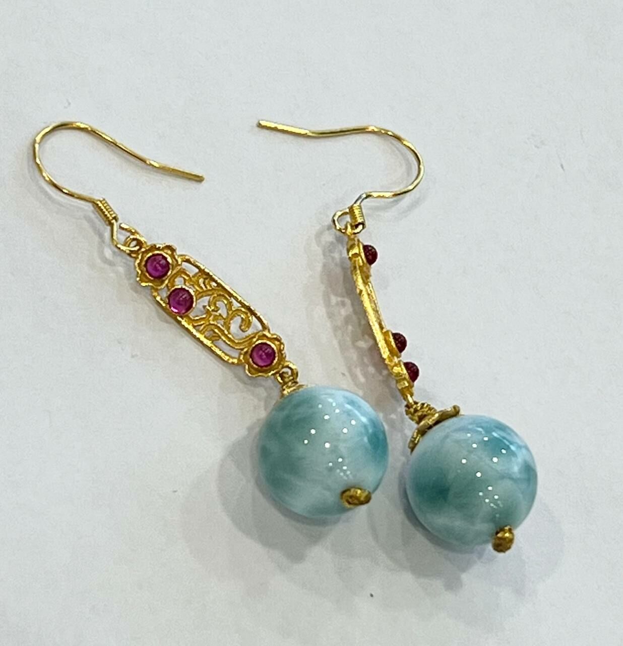[S] GEMZ & CO ZBA DANGLING LARIMAR EARRINGS WITH GOLD ACCESSORIES, Y56 (Y56)