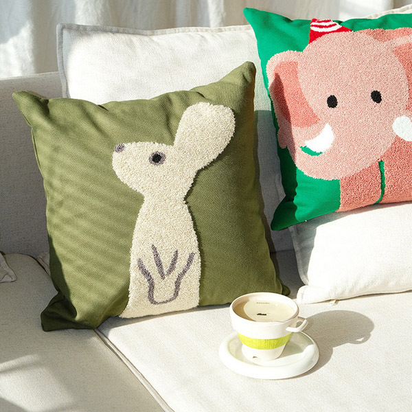 動物刺繡棉麻抱枕套