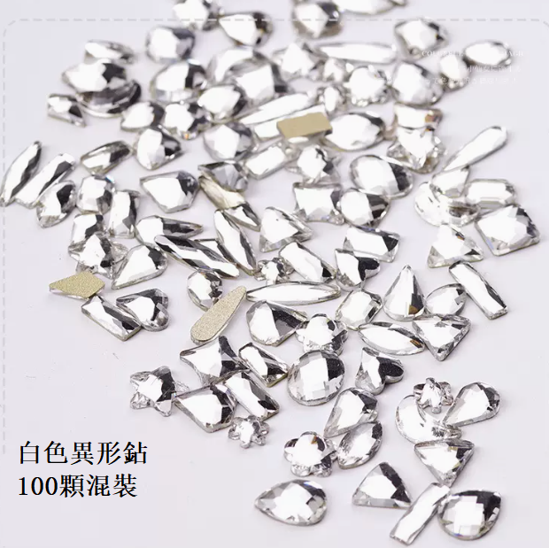 Hot Recommended Nail Art Accessories Transparent White Shaped Diamonds (100 Pieces Assorted)