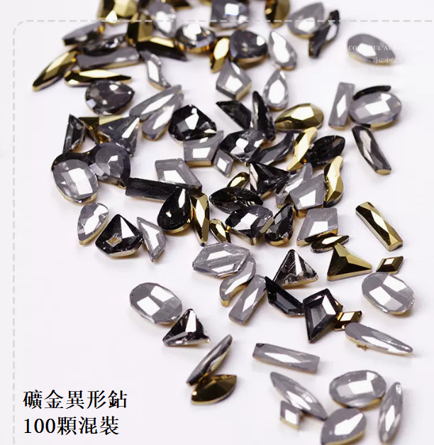 Hot Recommended Nail Art Accessories Mineral Gold Special Shaped Diamonds (100 Pieces Assorted)