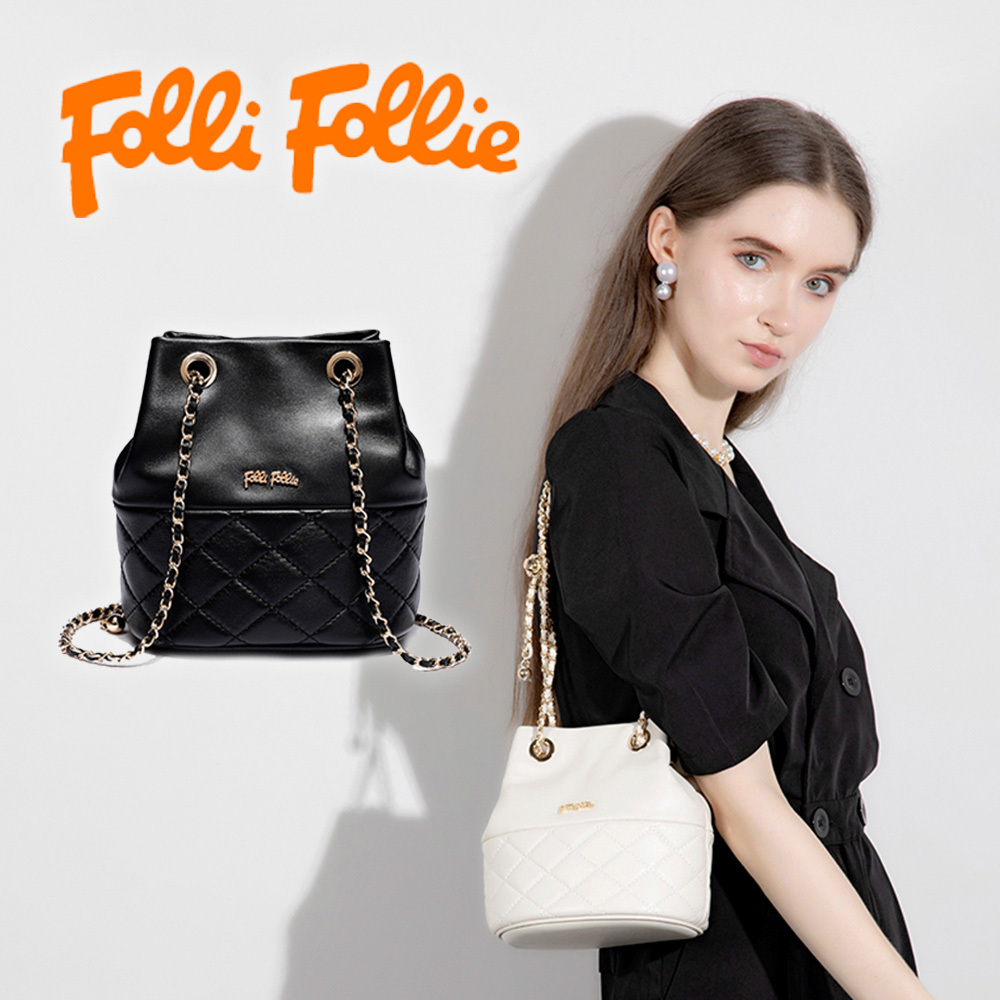 【Folli Follie 芙麗芙麗】 2310 菱格金球羊皮水桶包