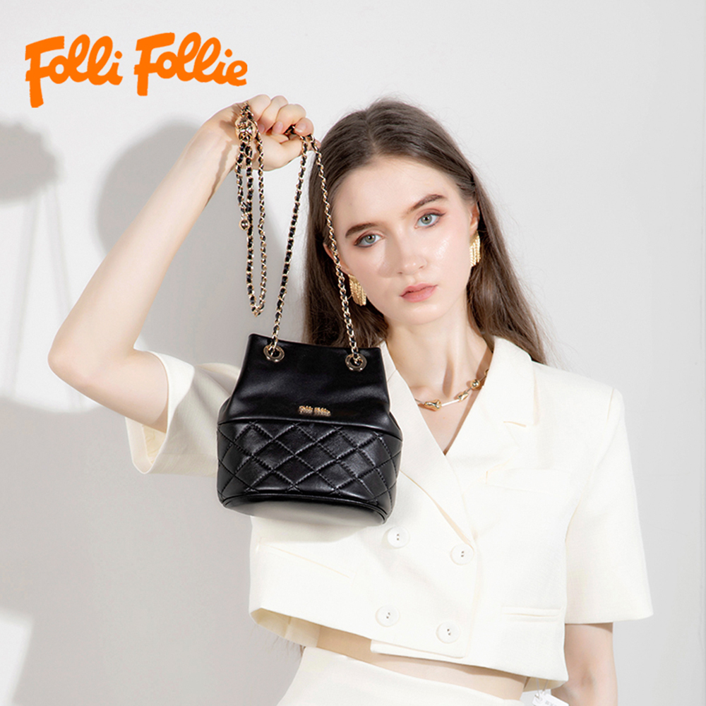 【Folli Follie 芙麗芙麗】 2310 菱格金球羊皮水桶包