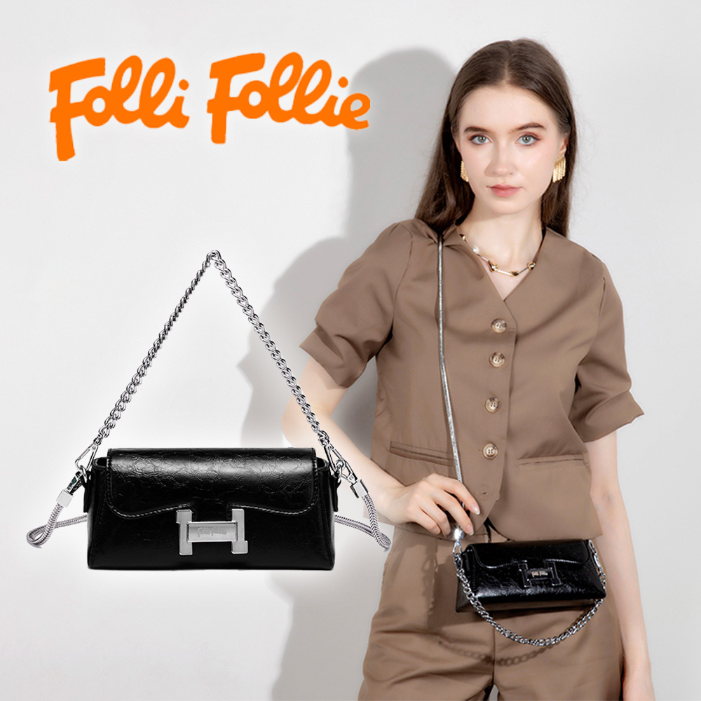 【Folli Follie 芙麗芙麗】 8080 黑牛皮法棍包