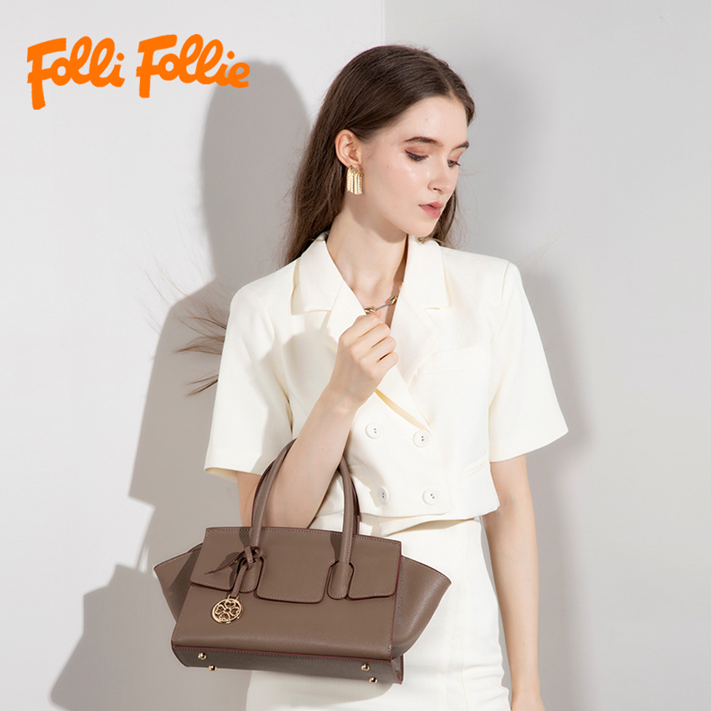 【Folli Follie 芙麗芙麗】 2321 牛皮大號耳朵包 四葉 幸運草 暗格