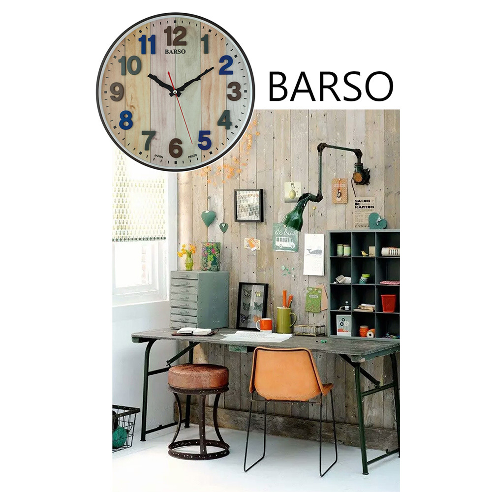 (預購)【BARSO】BS-806 彩虹 木紋 大彩字 立體數字 時鐘 掛鐘