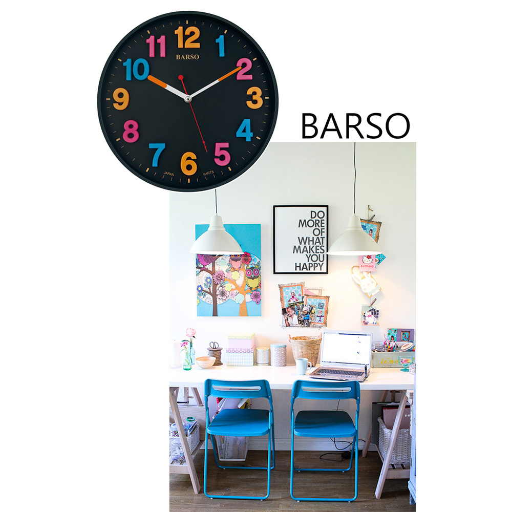 【BARSO】BS-807 酷黑 現代時尚 繽紛立體數字 時鐘 掛鐘