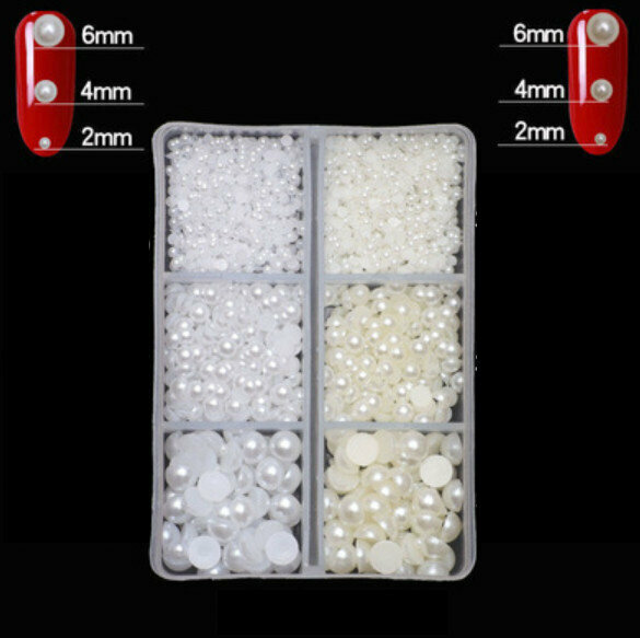 Hotly Recommended Nail Art Flat Bottom Diamonds [Pure White + Off-White Pearls (About 1636 Pieces)]