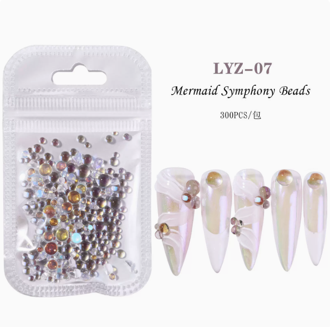 Hot Recommended Nail Art Accessories Mermaid Pearls 300 Pieces (No. 07)