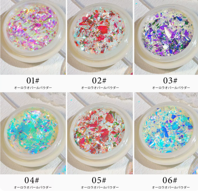 Hot Recommended Nail Art High Sparkle Aurora Opal Powder 01-06# (Small Bottle/6 Styles) XC2060021392