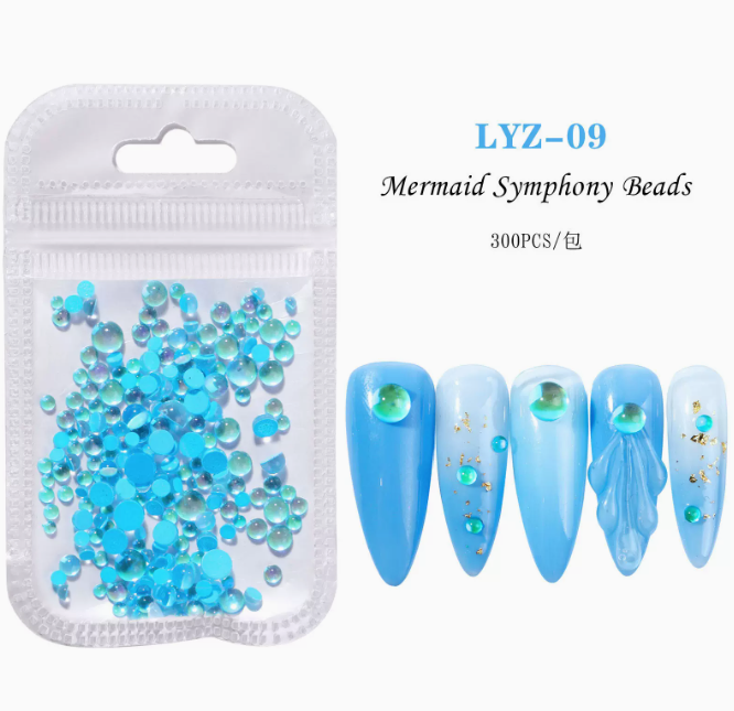 Hot Recommended Nail Art Accessories Mermaid Pearls 300 Pieces (No. 09)