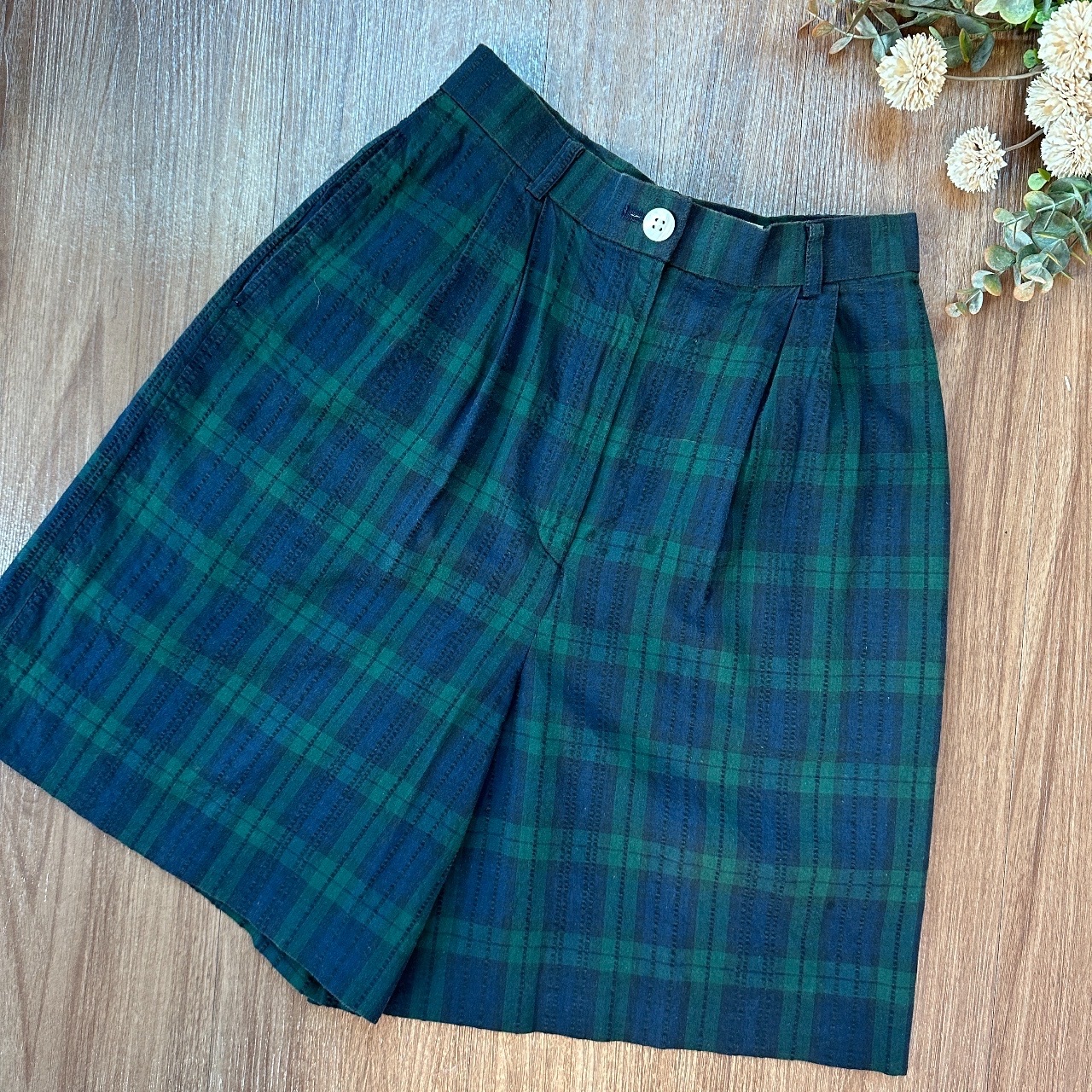 藍綠色蘇格蘭紋古着短褲