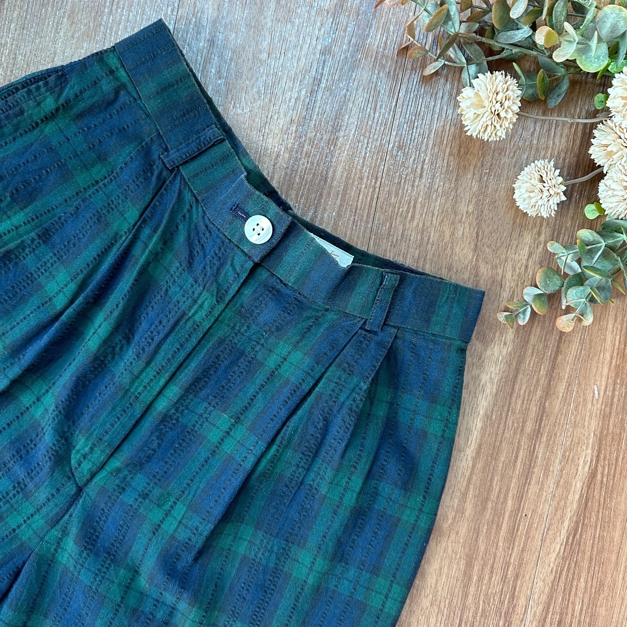 藍綠色蘇格蘭紋古着短褲