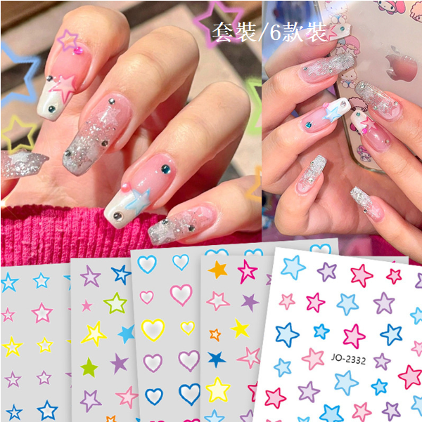 Hot Recommended Manicure Pink and Blue Star Stickers (Set/6 Styles)