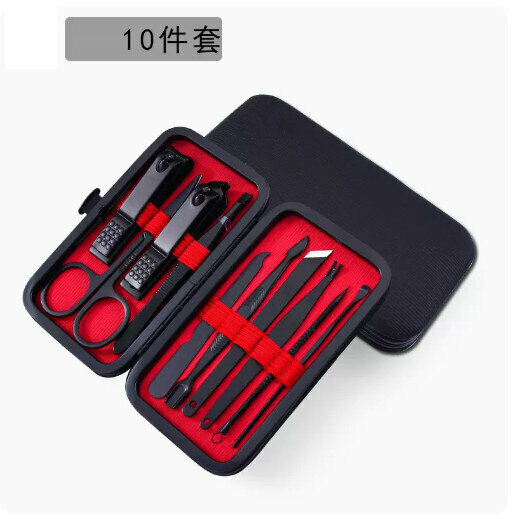 新款指甲刀套裝【紅黑牙籤紋10件套】