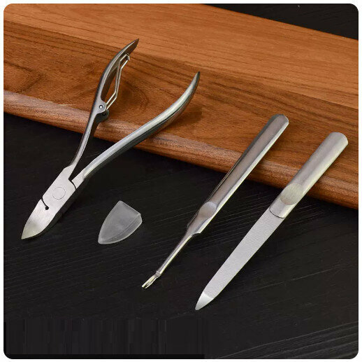 New nail groove special pedicure tool set [classic silver + nail file + dead skin scraper]