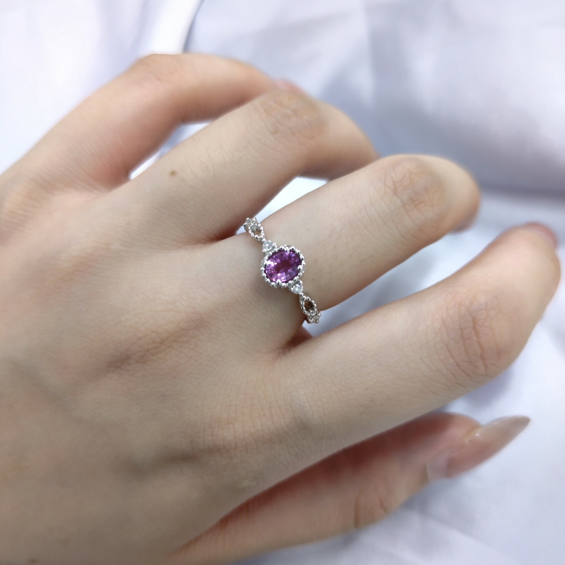 18K White Gold 0.39ct Pink Sapphire and Diamond Ring
