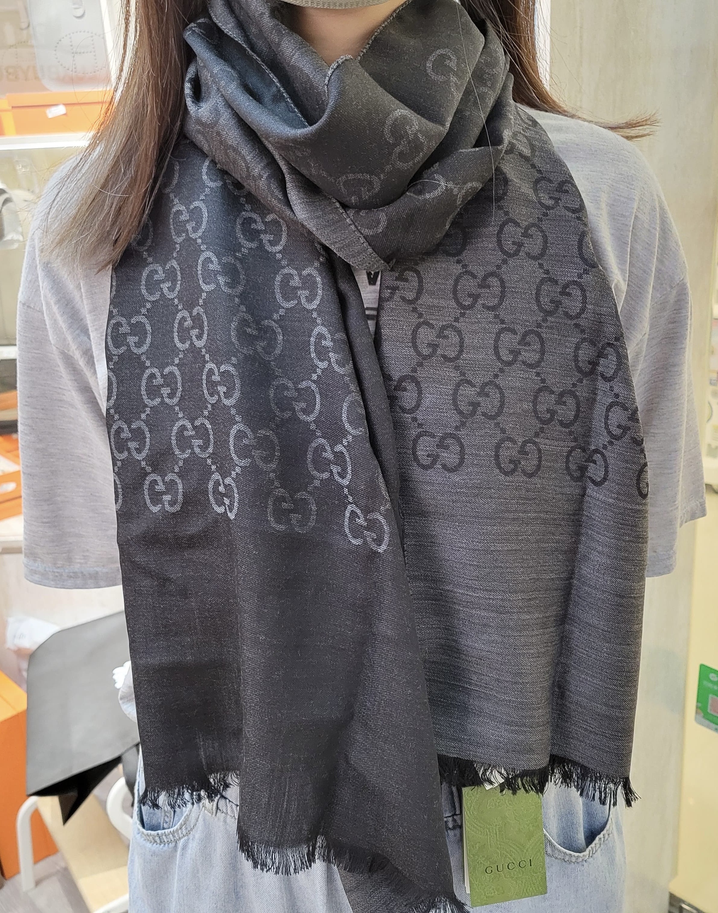 GUCCI SCARF 165904 black/grey  45X180 G001