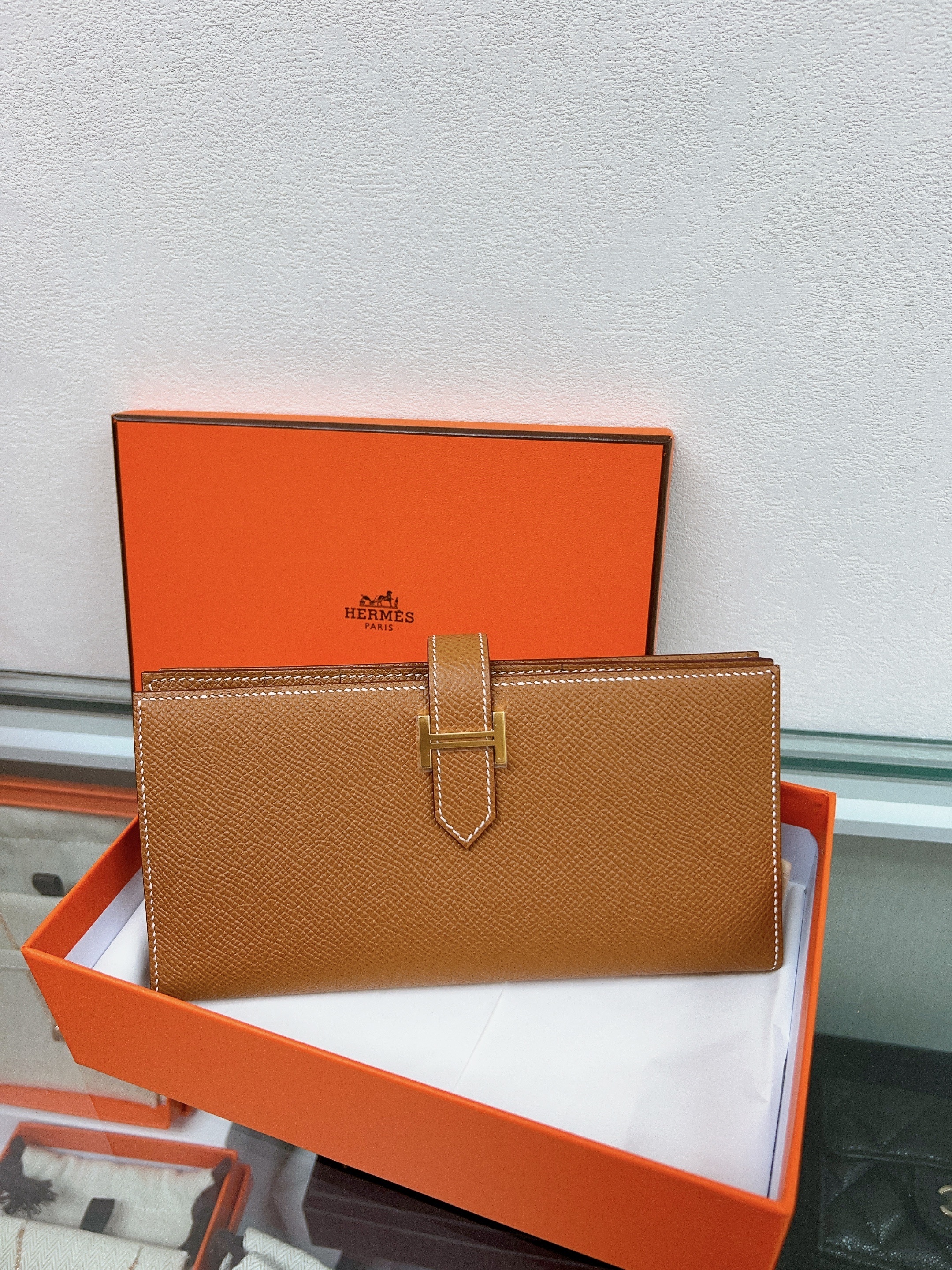 *Unused* Hermes bearn long wallet (gold GHW/ stamp w)