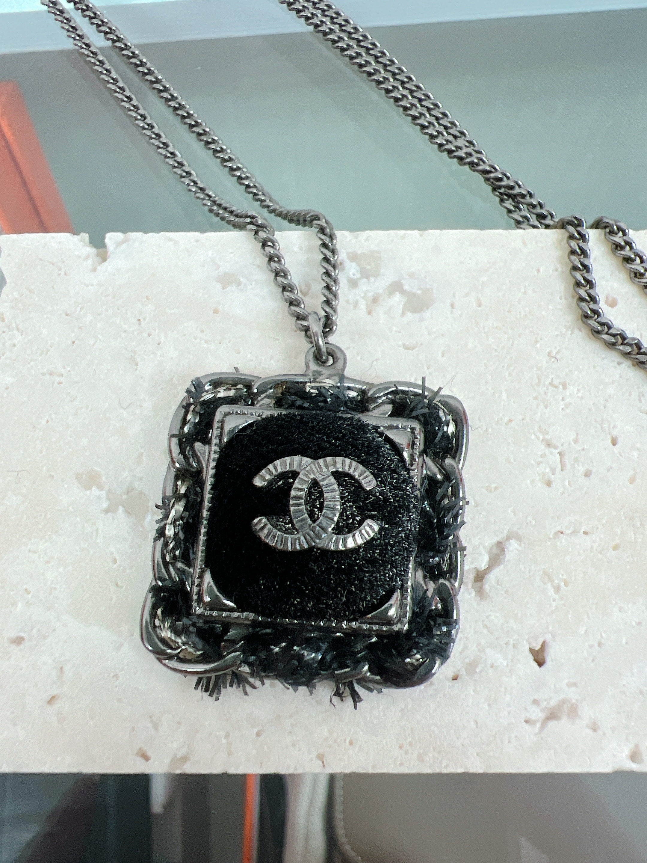 Chanel black square necklace 13k