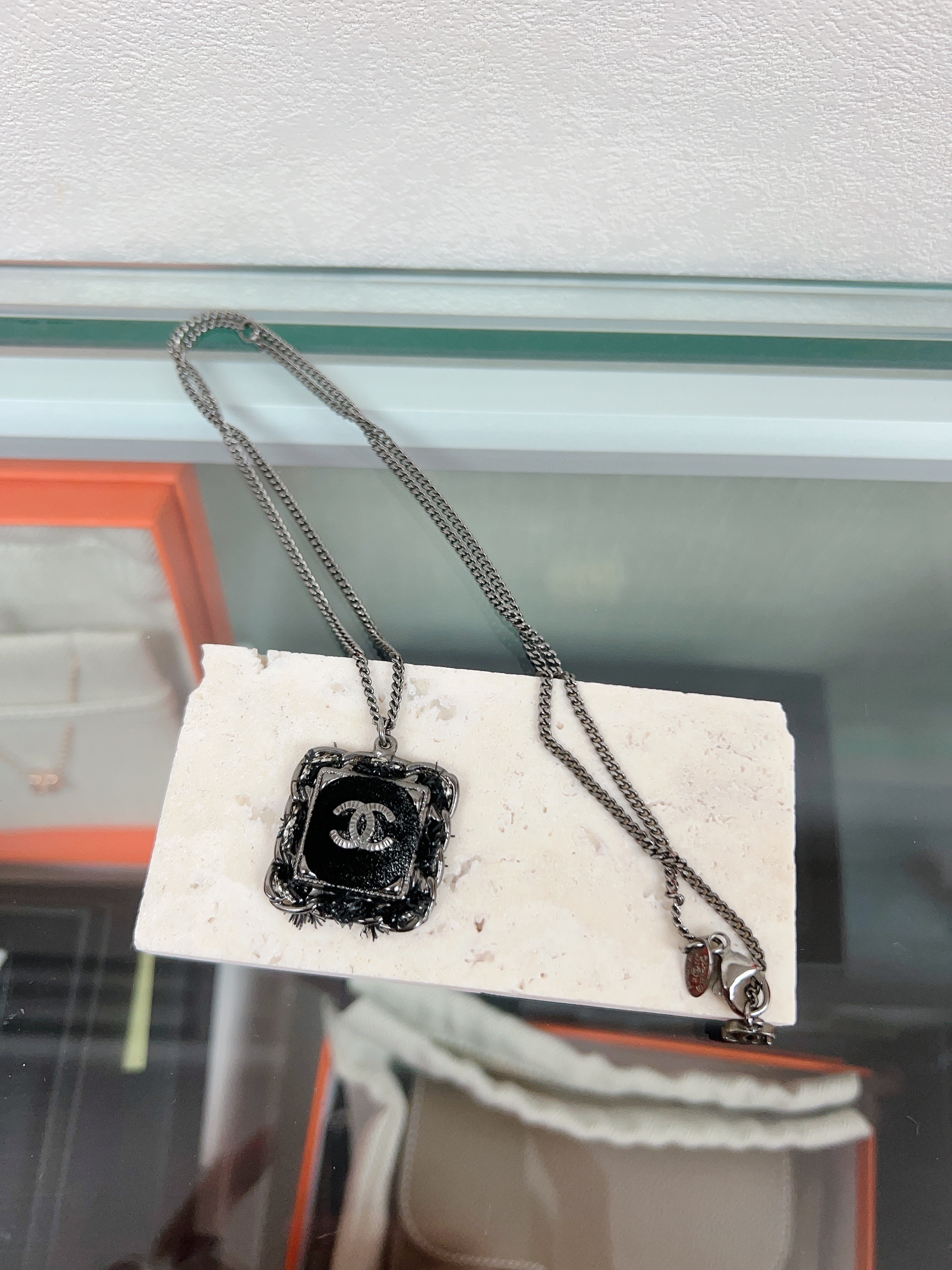 Chanel black square necklace 13k