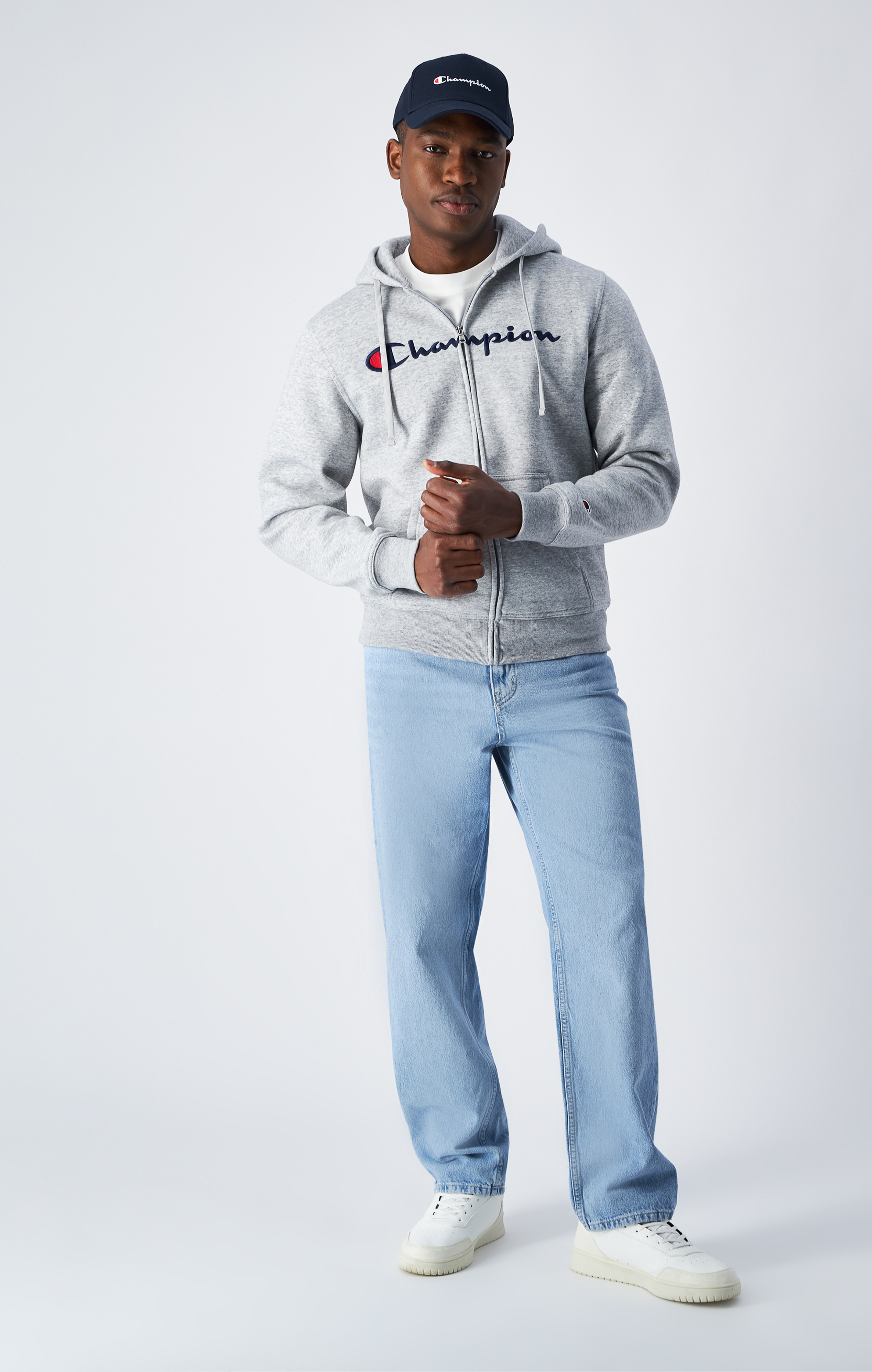 男款 -經典草寫刺繡連帽夾克-灰色（220255-EM021）