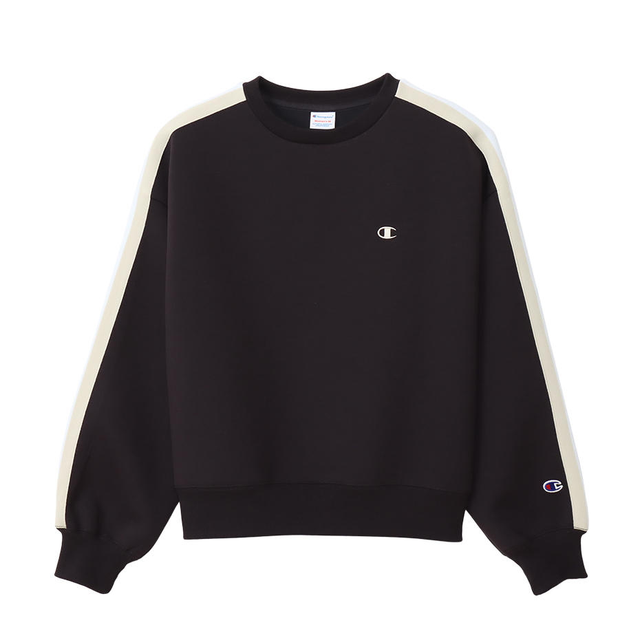 女款 -CASUAL太空棉造型織帶圓領衛衣-黑色（CW-A007-055）