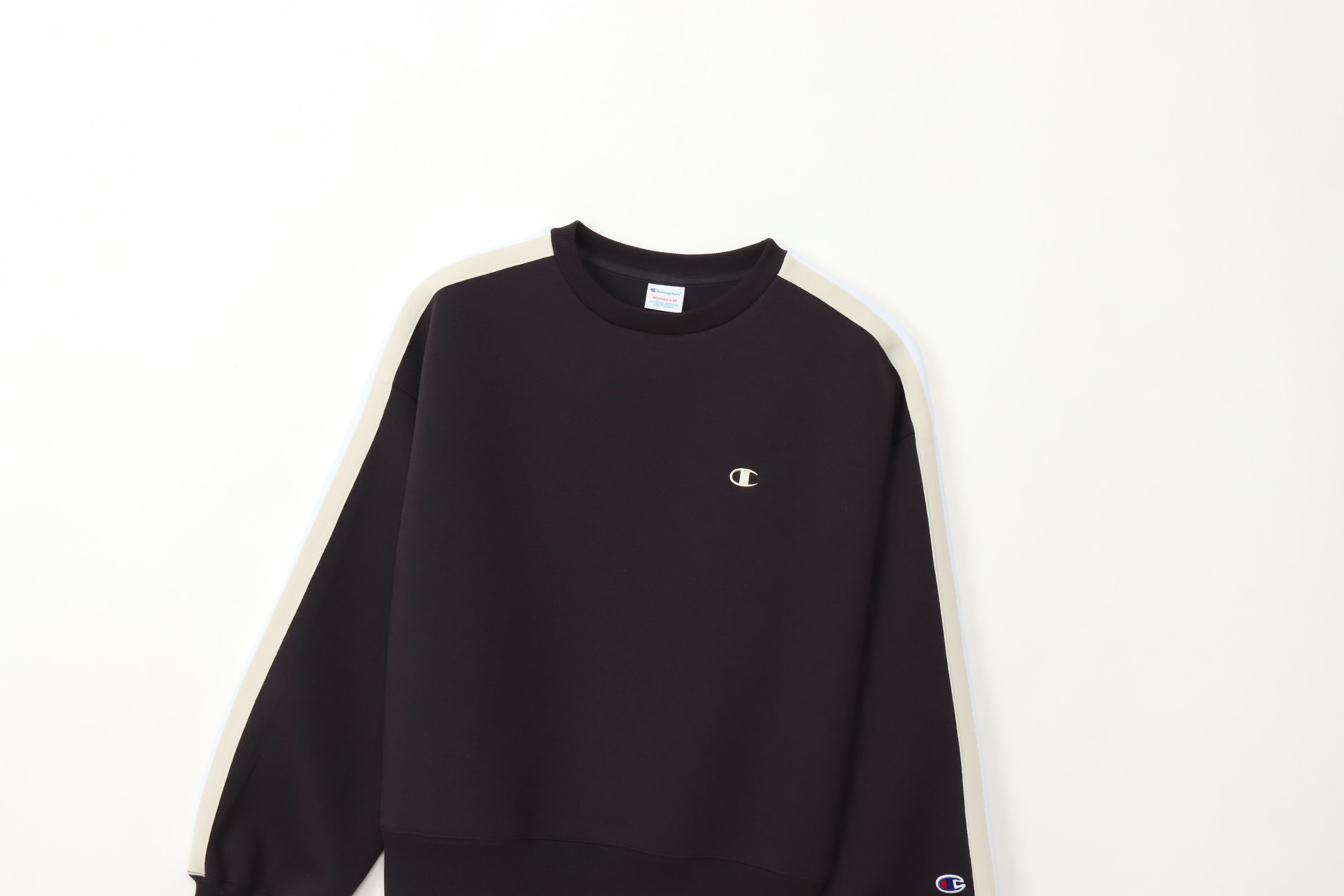 女款 -CASUAL太空棉造型織帶圓領衛衣-黑色（CW-A007-055）