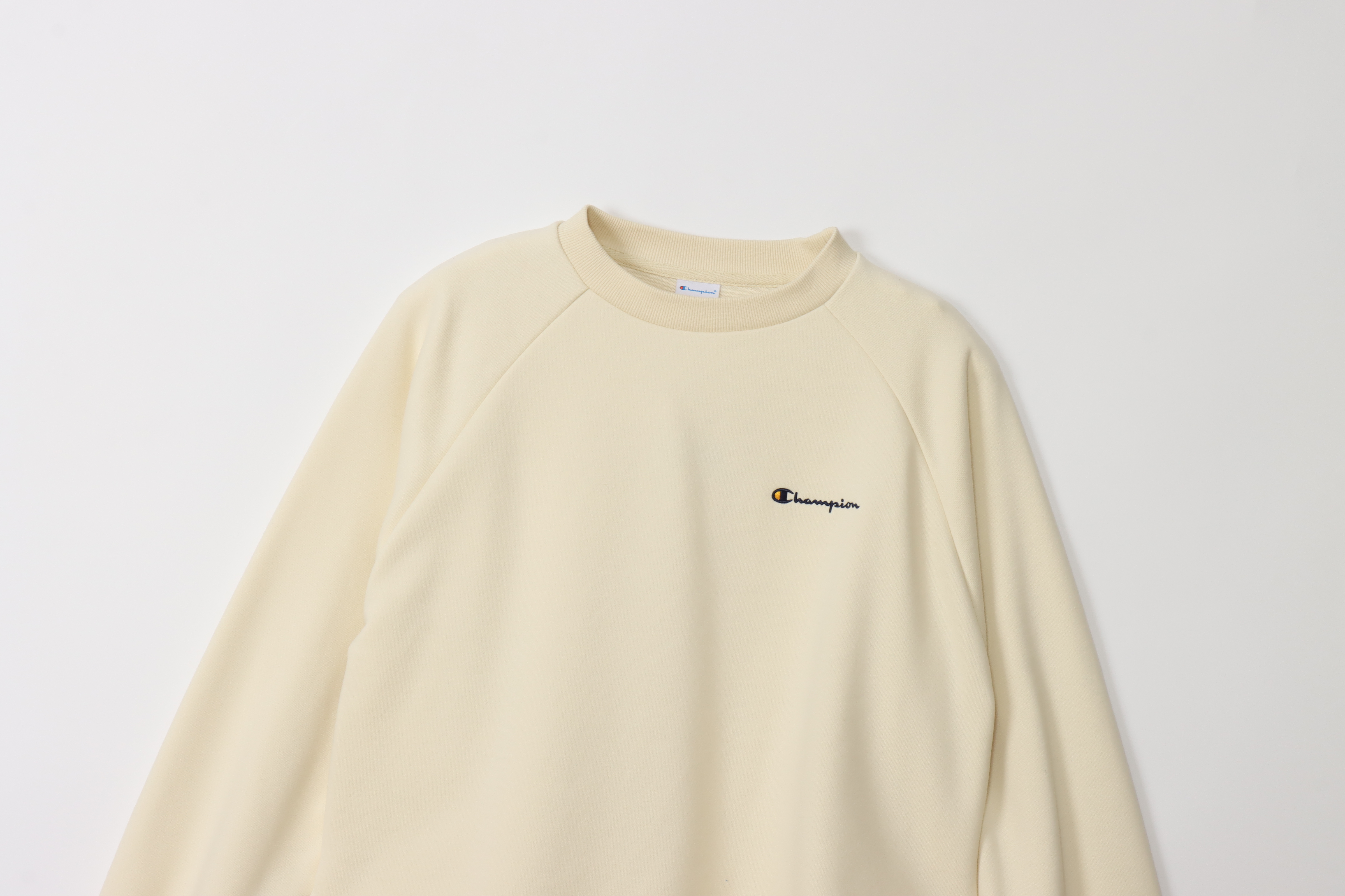 女款 -不收邊圓弧下擺 圓領長袖大學T-米色（CW-A008-020）