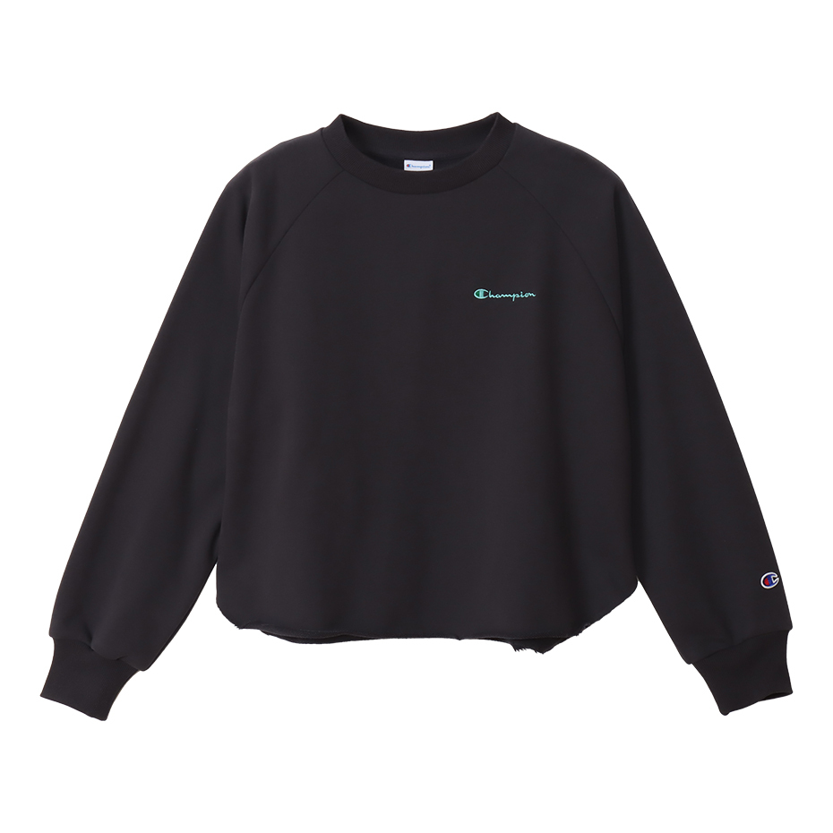 女款 不收邊圓弧下擺 圓領衛衣-黑 (CW-A008-055)