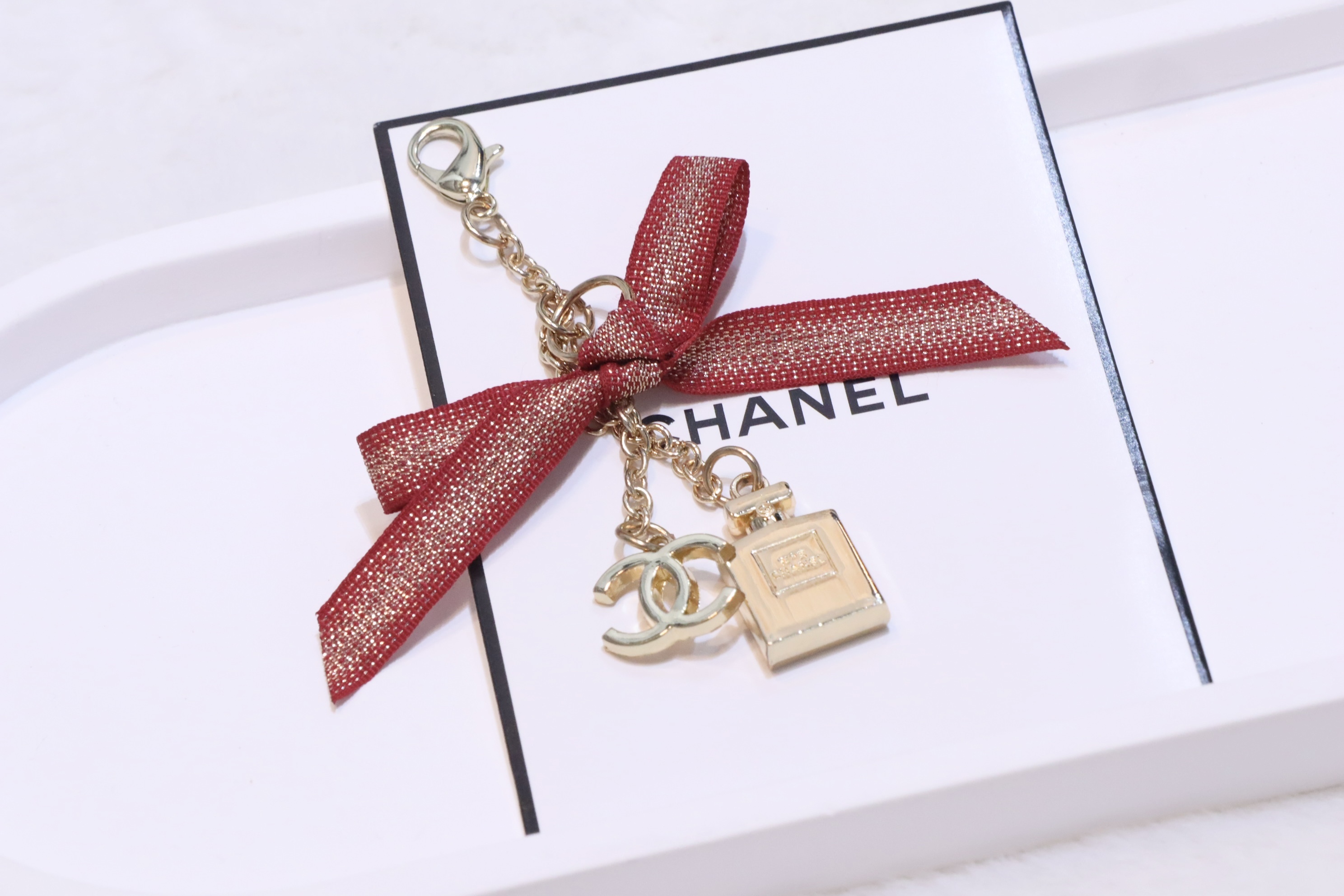 Chanel handmade 紅色🎀絲帶鎖匙扣❤️