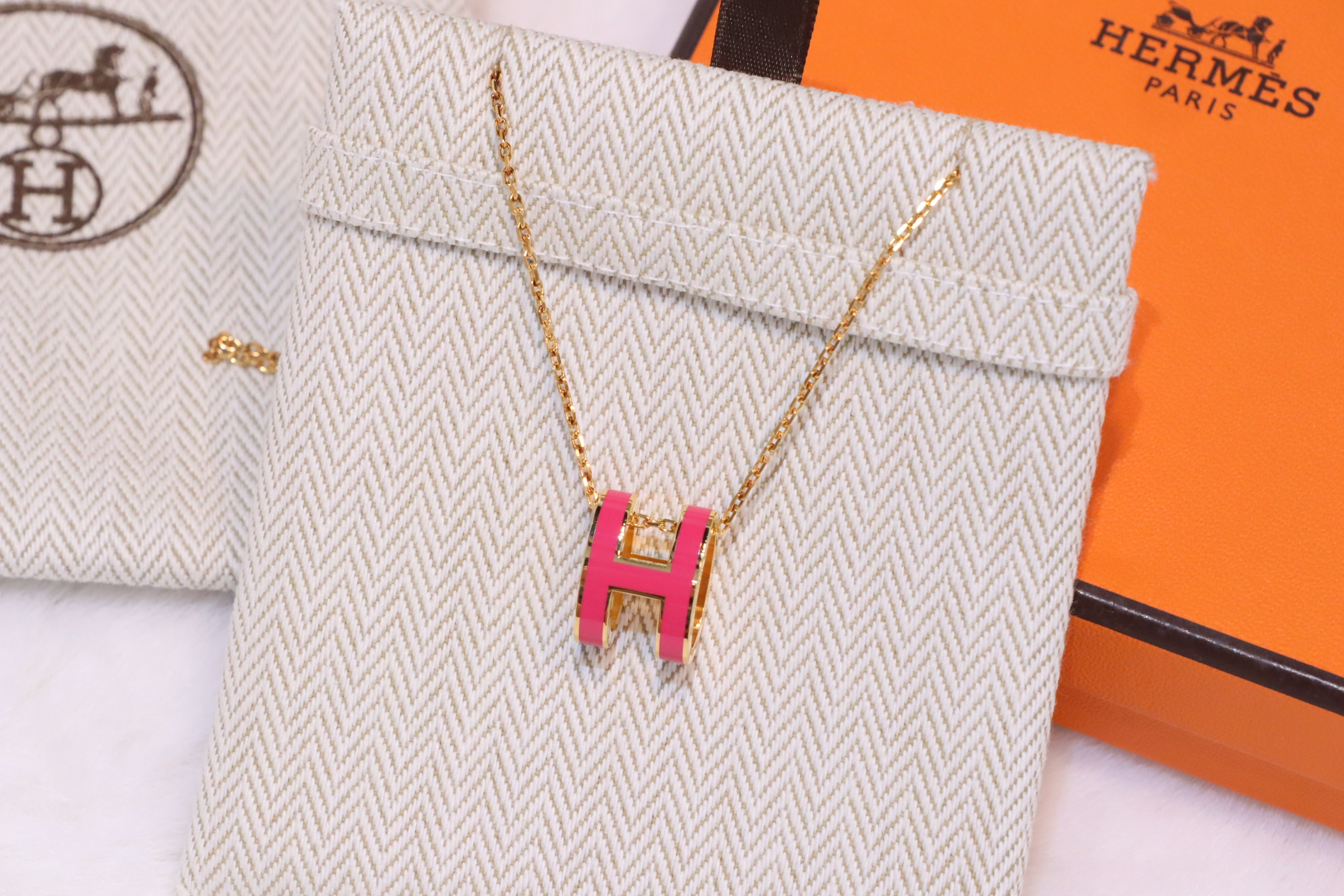 大熱Hermes 大Pop H 桃粉金頸鏈🩷