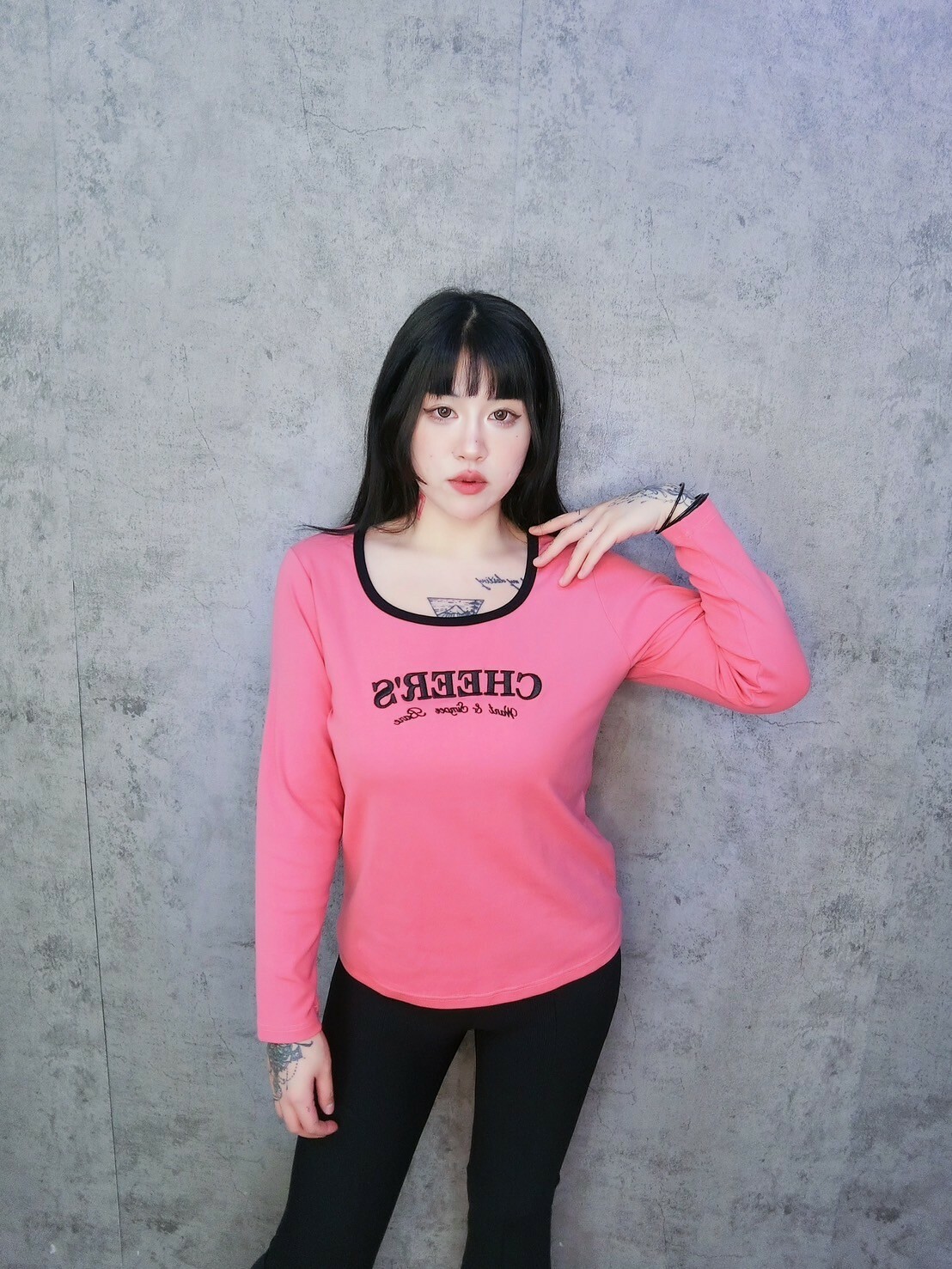 水洗棉激瘦撞色邊條質感T