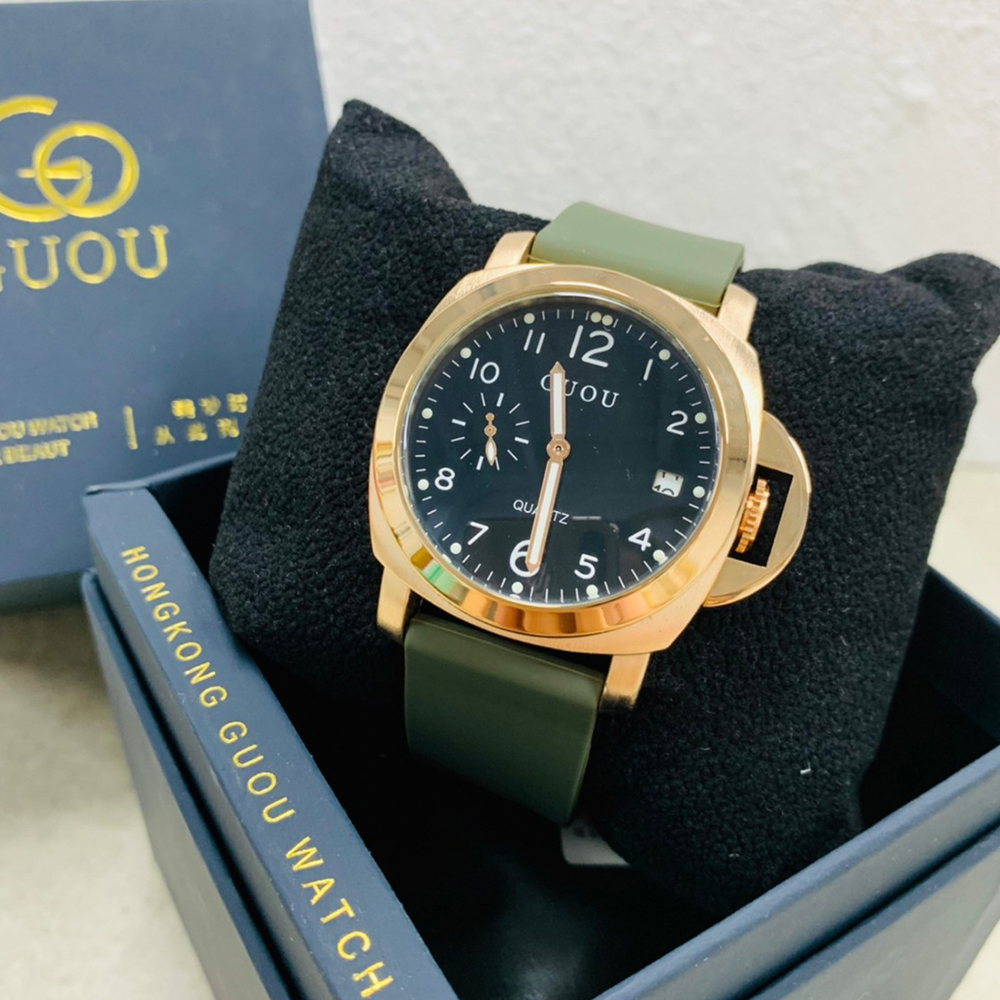 【Guou 古歐】沛納海款 玫瑰金框 帶日期 質感皮革腕錶