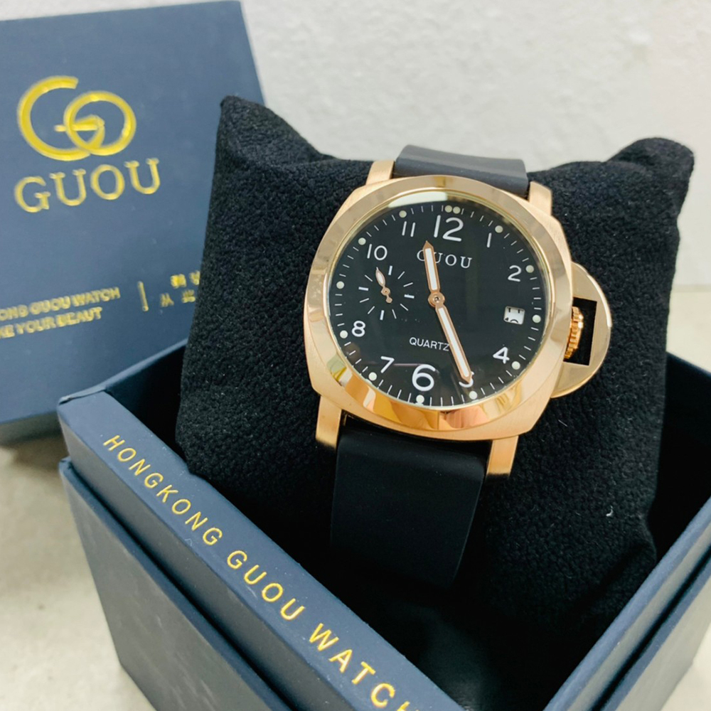 【Guou 古歐】沛納海款 玫瑰金框 帶日期 質感皮革腕錶
