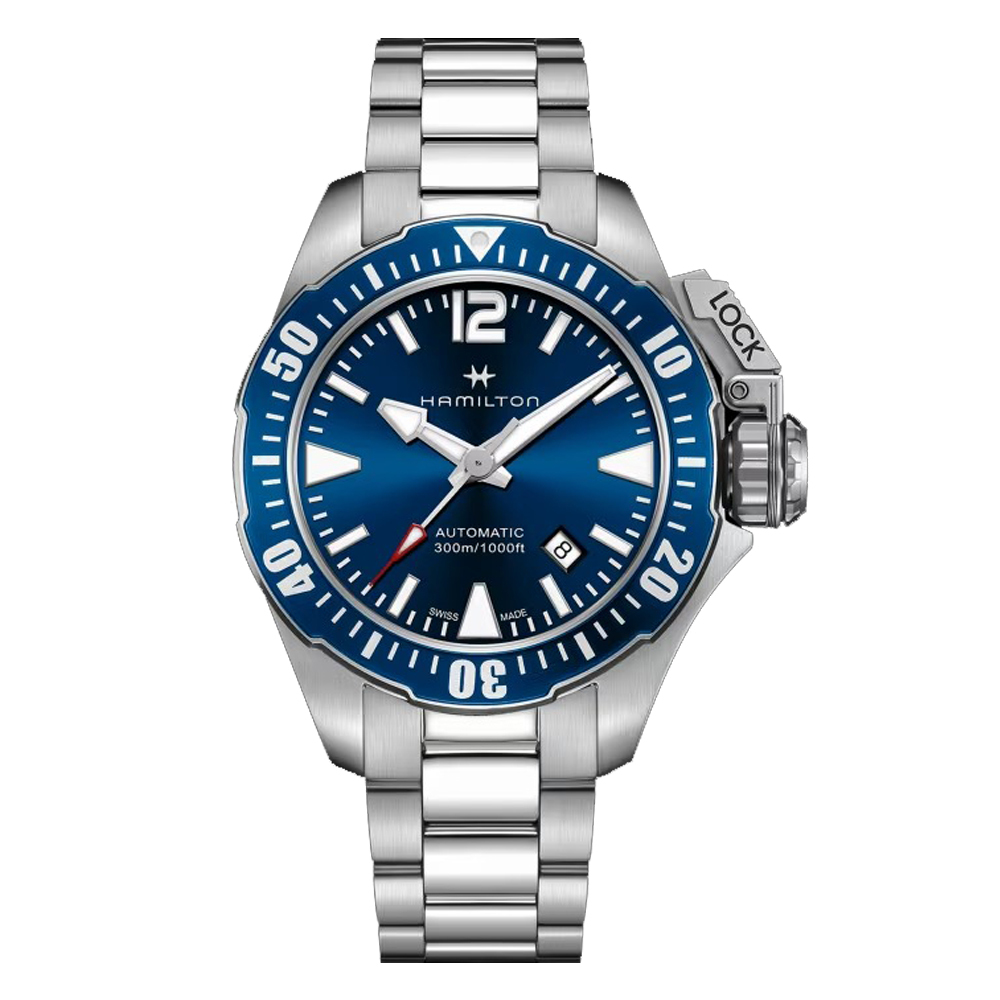 【Hamilton 漢米爾頓】FROGMAN AUTO卡其海軍系列 H77705145 鏤空錶蓋 夜光指針 日期顯示 機械腕錶