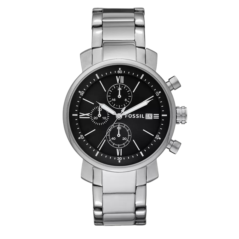 【FOSSIL】BQ1000 羅馬時標 三眼 計時 日期顯示 不鏽鋼 石英錶