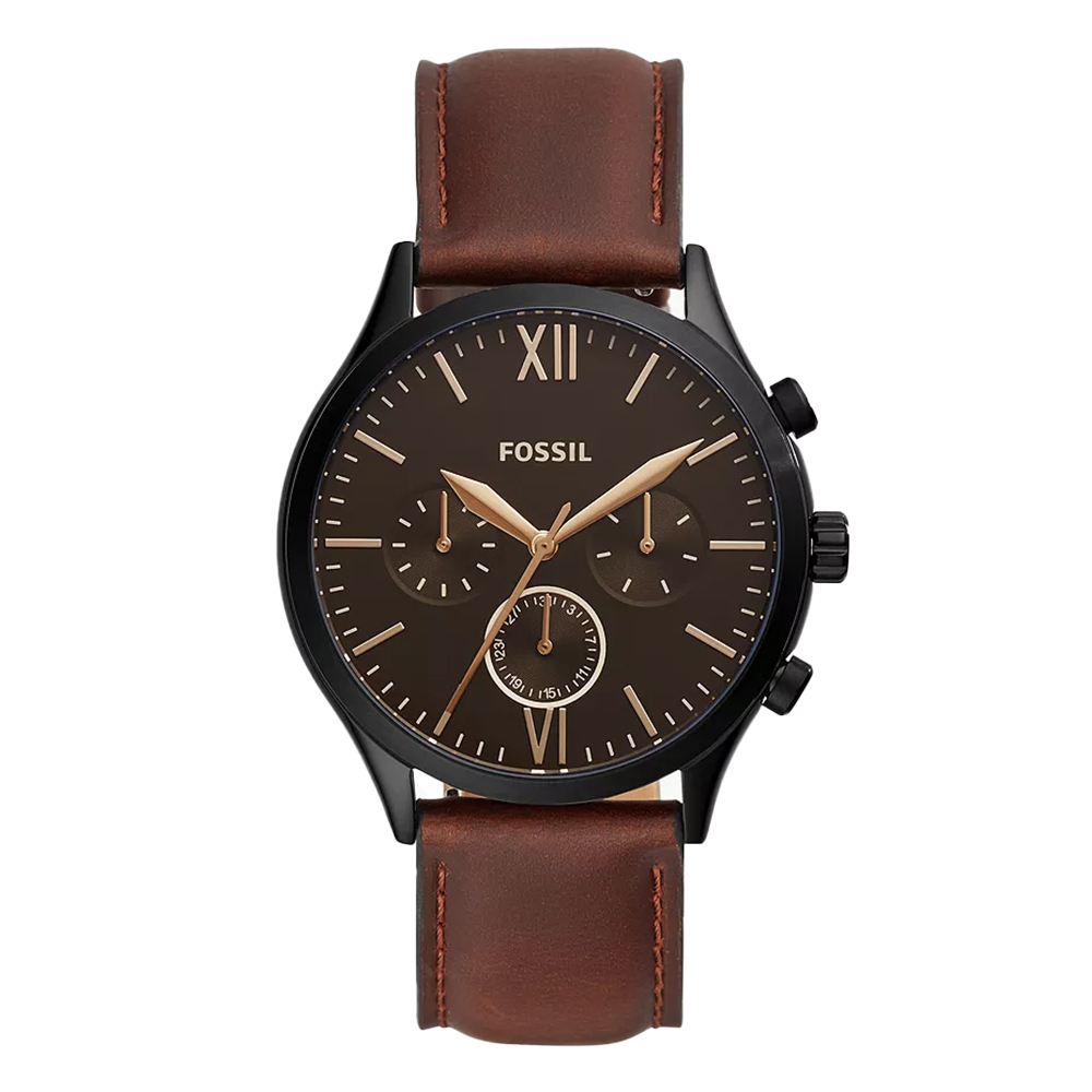 (預購)【FOSSIL】BQ2453 三眼 計時 經典 雅仕 羅馬數字 皮革 石英錶