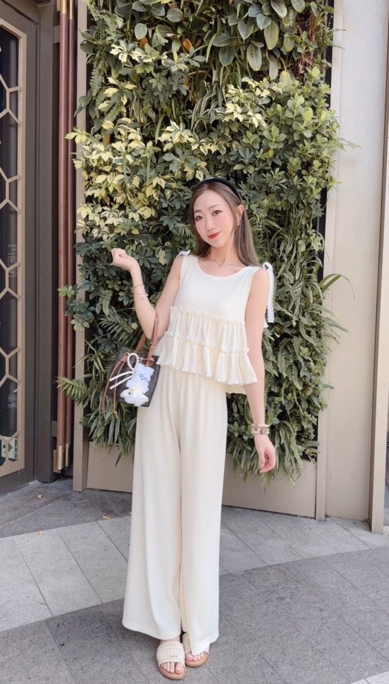 *MADE BY BJ2 SERIES*🧚🏻 MODAL ELEGANT LACE RIBBON VEST+ PANTS SET