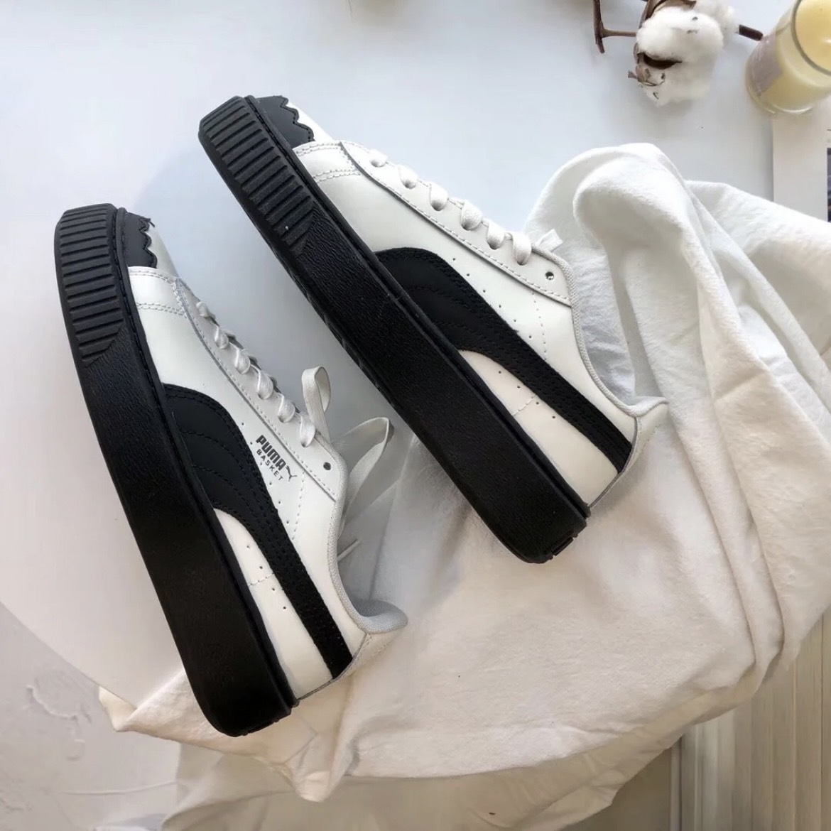 <甜美上線🩷>PUMA BASKET PLATFORM  黑白花邊