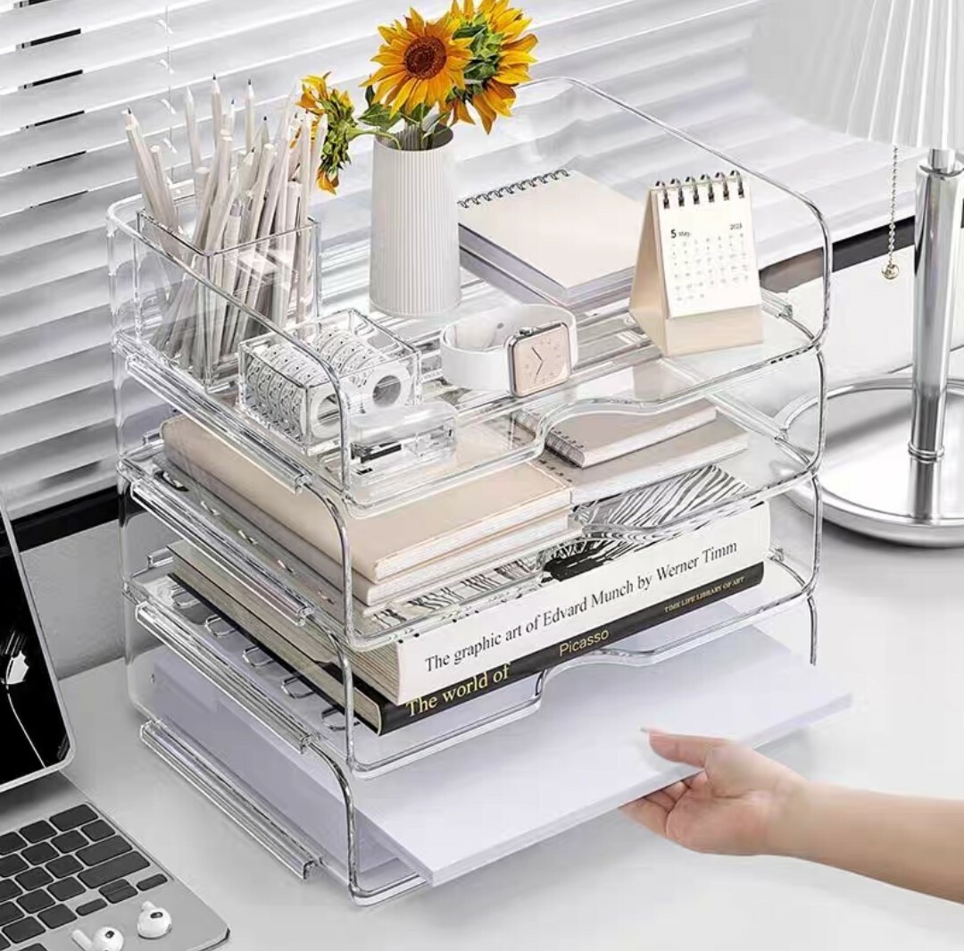 簡約風透明桌面收納架