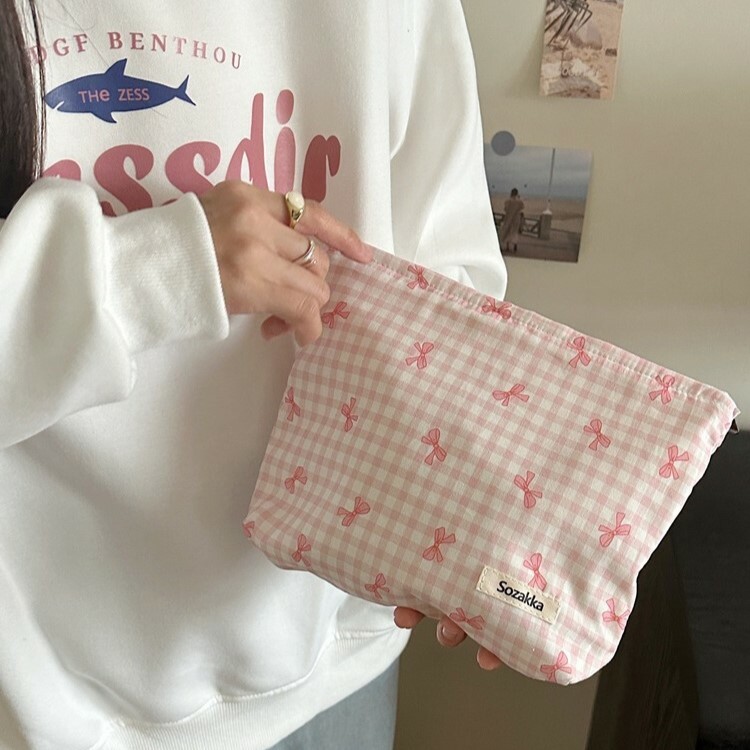 《4789》INS少女蝴蝶結印花化妝收納包