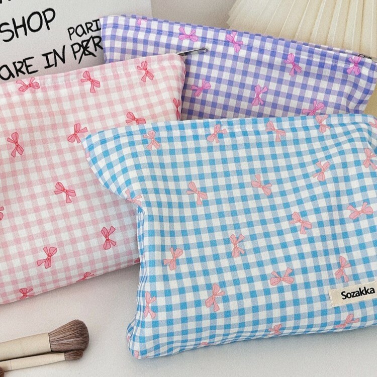 《4789》INS少女蝴蝶結印花化妝收納包