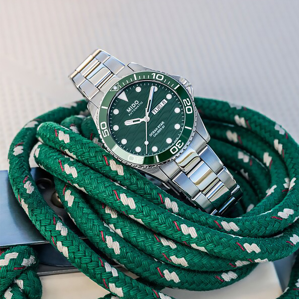 【MIDO 美度】Ocean Star 海洋之星系列 M0424301109100 日期星期顯示 機械 水鬼款 銀綠 潛水 手錶