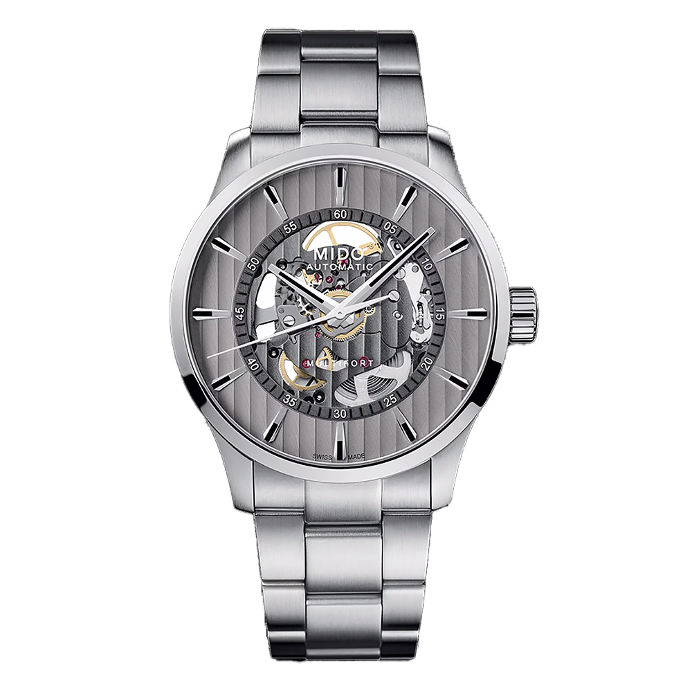 【MIDO 美度】Multifort 先鋒系列 M0384361103100 銀白 瑞士復古商務紳士質感鏤空夜光 淚之女王 金秀賢 不鏽鋼 手錶