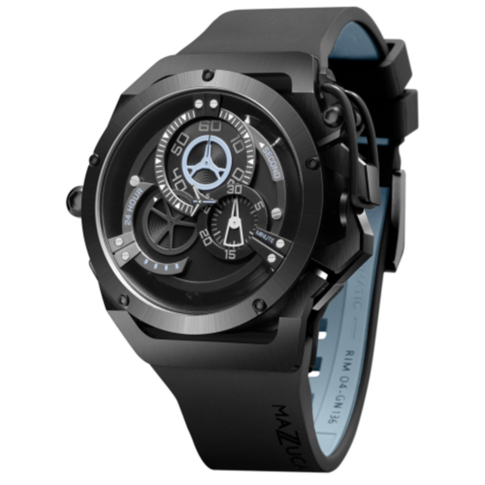 (預購)【Mazzucato】 RIM03-GY53 開闔式錶框 翻轉式錶面 三針 自動上鍊 石英 防眩光 雙面 雙色 氟化橡膠 錶帶