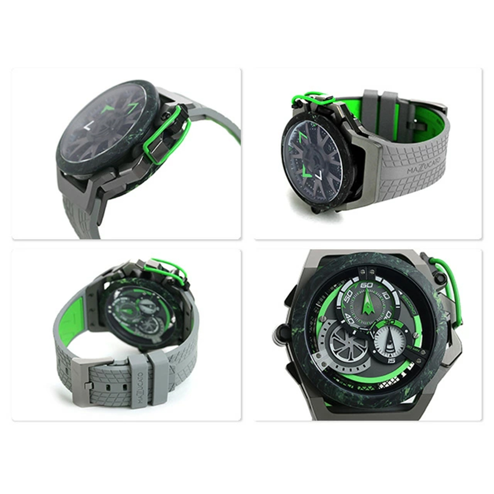 (預購)【Mazzucato】F1-GY361 開闔式錶框 翻轉式錶面 三針 自動上鍊 黑鍛造碳纖維錶框 防眩光 雙面 雙色 氟化橡膠 錶帶