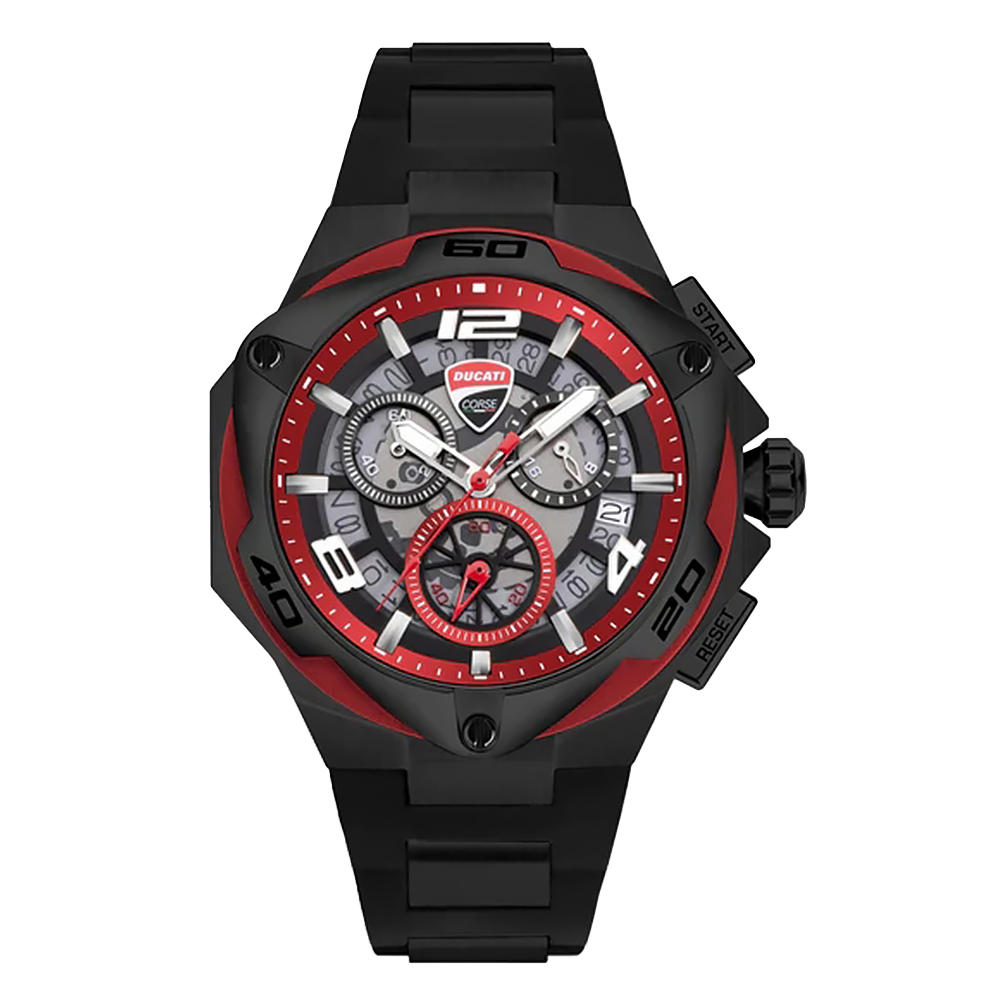 (預購)【Ducati 杜卡迪】重機王者 Motore 馬達系列 DTWGO0000304 黑紅 型男 速度 賽車 真三眼 日期 運動型 真皮 手錶