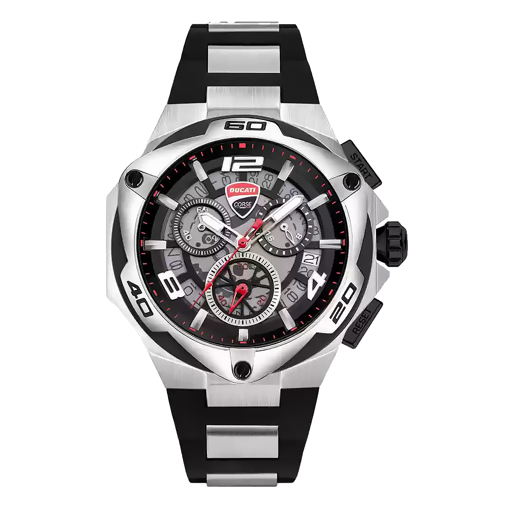 (預購)【Ducati 杜卡迪】重機王者 Motore 馬達系列 DTWGO0000305 銀黑 型男 速度 賽車 真三眼 日期 運動型 真皮 手錶