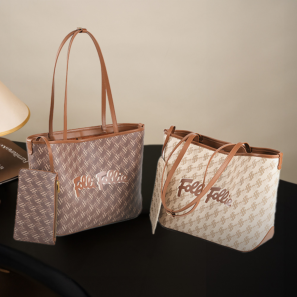 【Folli Follie 芙麗芙麗】SB23PYP022GR SB23PYP022WH 復古 氣質 優雅 老花 經典 托特包 手提 肩背